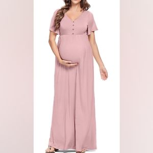 Maternity & Postpartum Women's Maxi with Pockets Dress Dusty Pink
